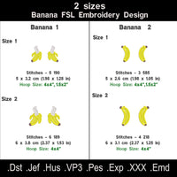 Banana FSL embroidery design size and stitch count chart
