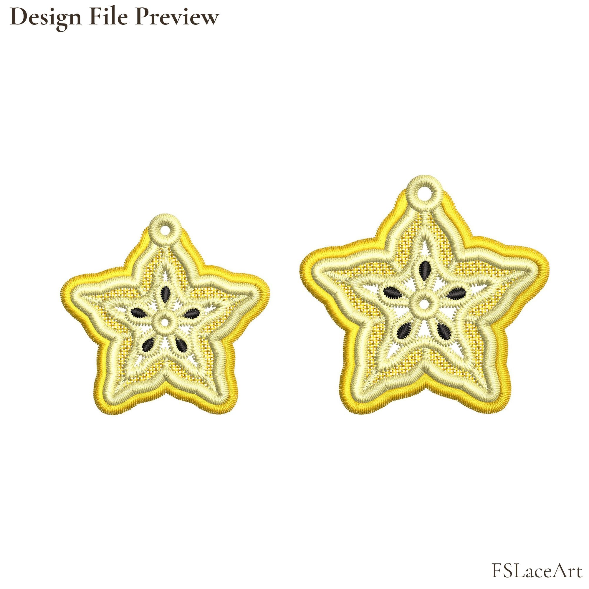 Carambola star fruit FSL embroidery design file preview, two sizes