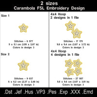 Carambola star fruit FSL embroidery design size and stitch count chart