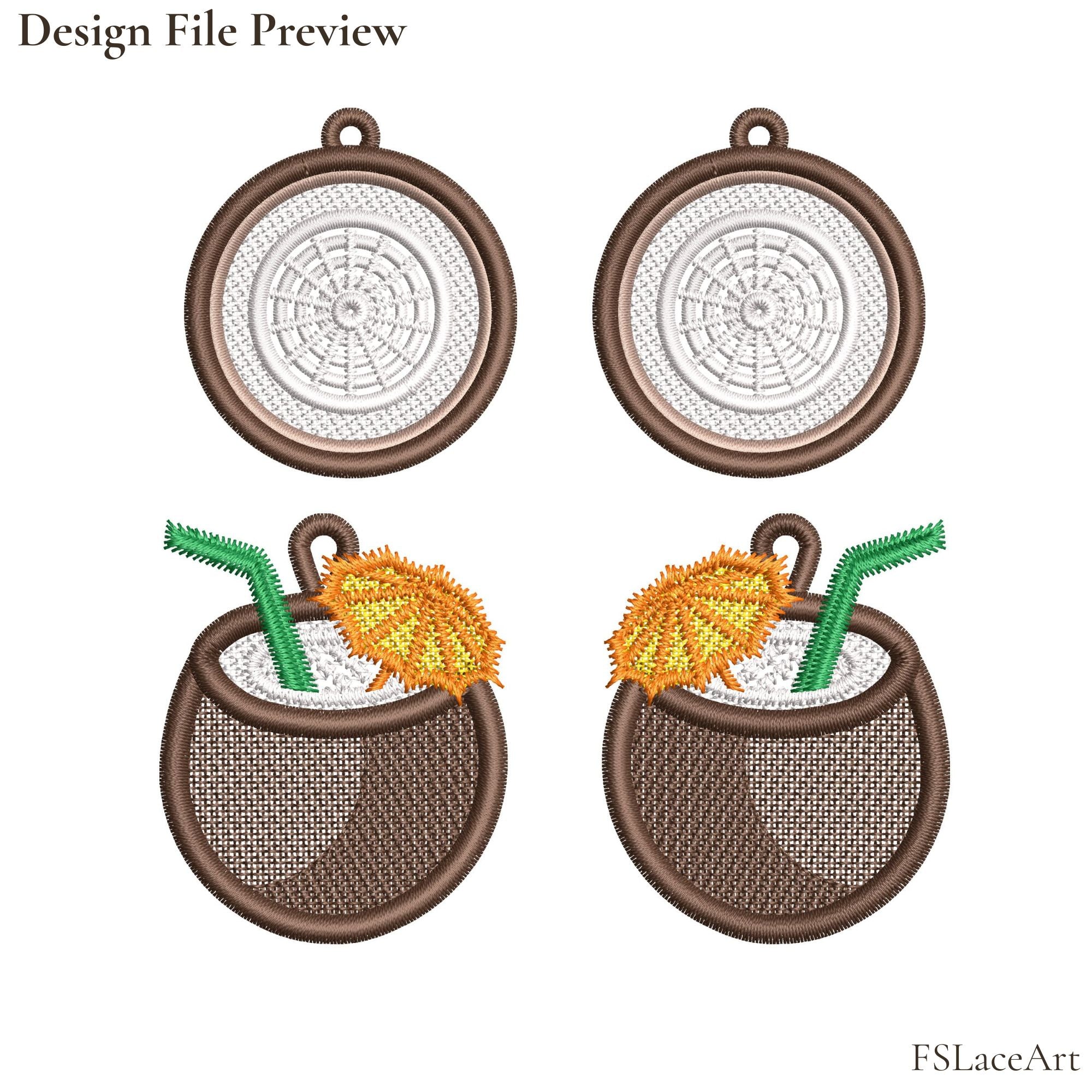 Coconut FSL embroidery design file preview, two shapes