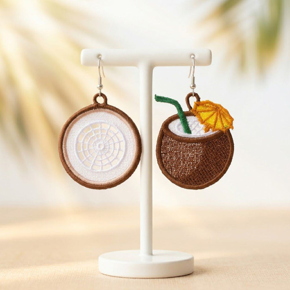 Coconut FSL earrings — Free Standing Lace machine embroidery design