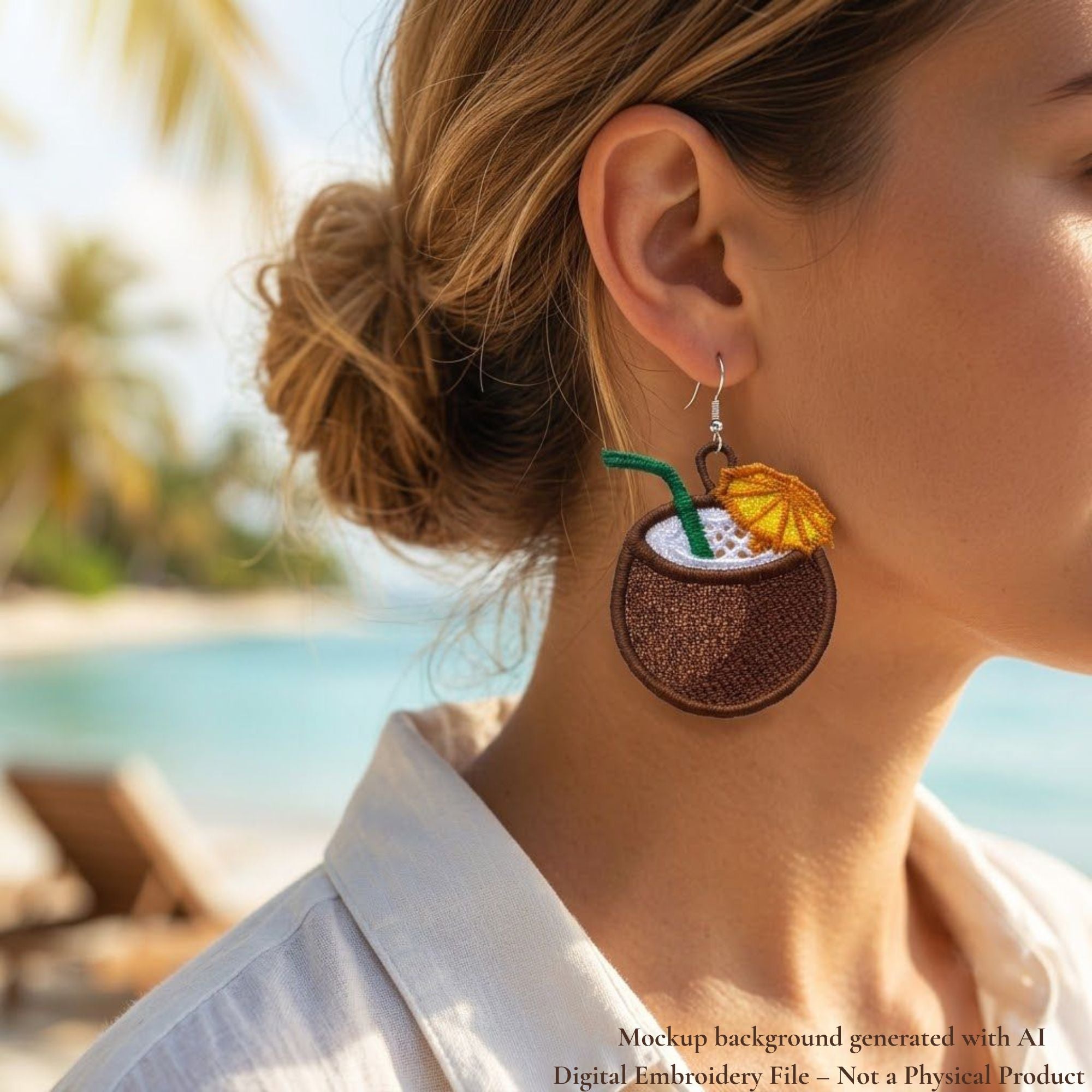 Coconut FSL design used as earrings and bag keychain charm