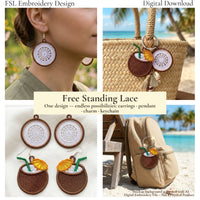 Coconut cocktail FSL earring worn on model's ear