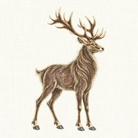 Full fill deer embroidery preview on cream, showing a standing stag with detailed fur and branching antlers.