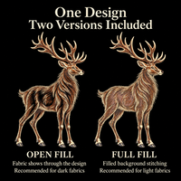 Deer embroidery design comparison: open fill for dark fabrics and full fill for light fabrics, both included.