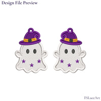 Machine embroidery file preview showing two mirrored Ghost with Witch Hat FSL designs