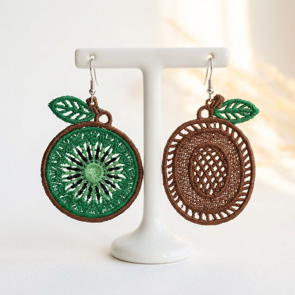 Kiwi FSL earrings — Free Standing Lace machine embroidery design