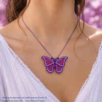 Purple and pink butterfly FSL bag charm attached to a lavender handbag with silver hardware