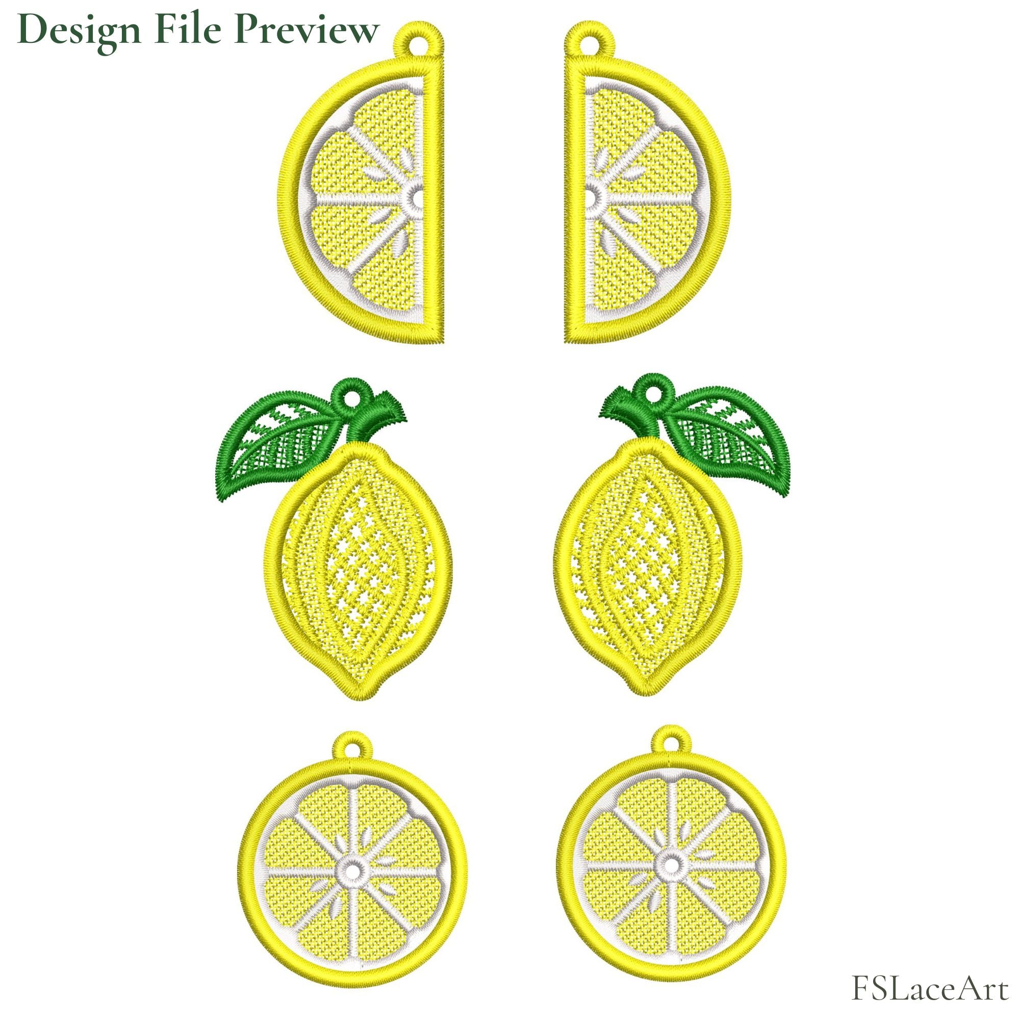 Lemon FSL embroidery design file preview, three shapes
