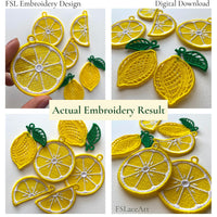 Actual stitched result of Lemon FSL embroidery design