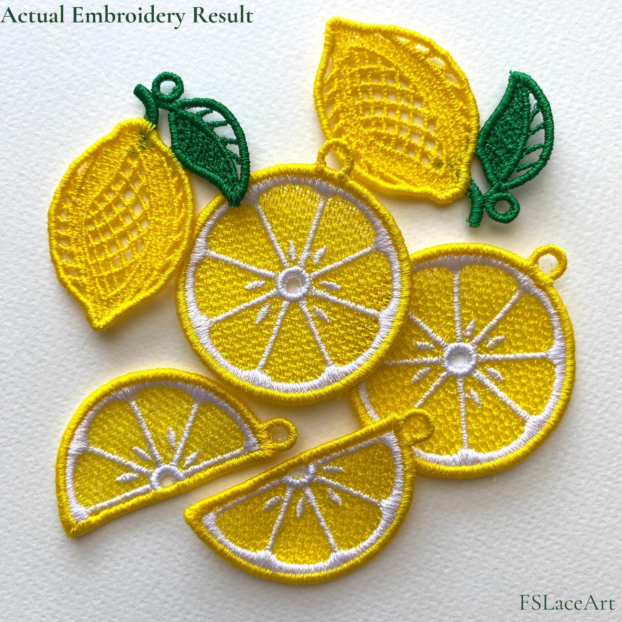 Collection of stitched Lemon FSL lace earring pieces