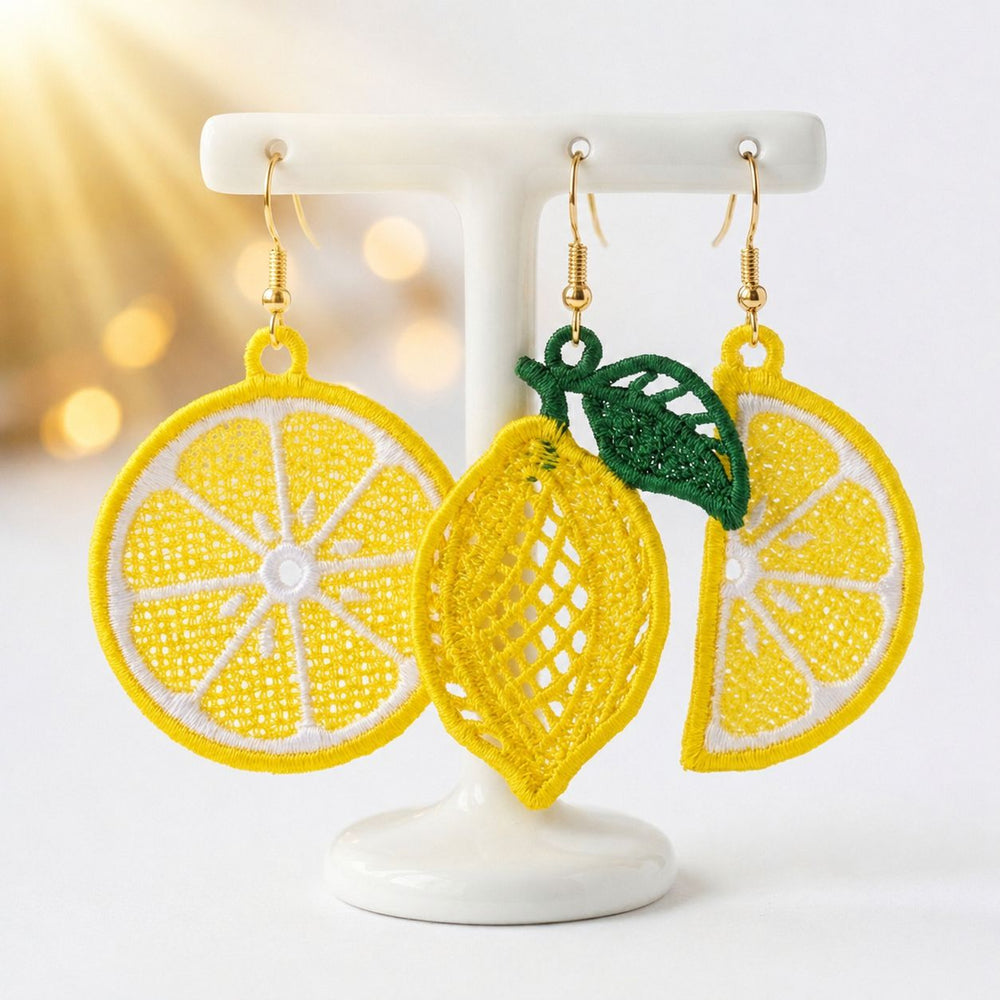 Lemon FSL earrings — Free Standing Lace machine embroidery design