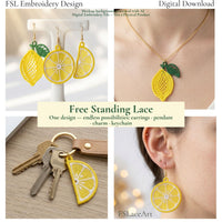 Lemon FSL design used as earrings, necklace and keychain