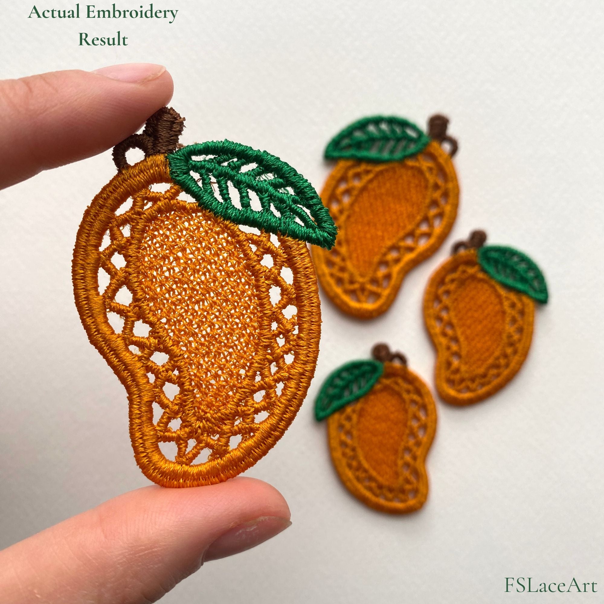 Actual stitched result of Mango FSL embroidery design
