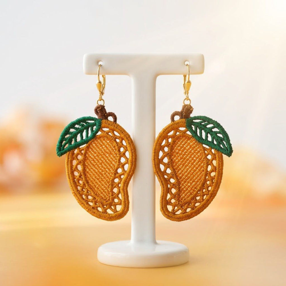 Mango FSL earrings — Free Standing Lace machine embroidery design
