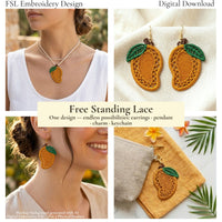 Mango FSL design used as earrings, necklace and bag charm