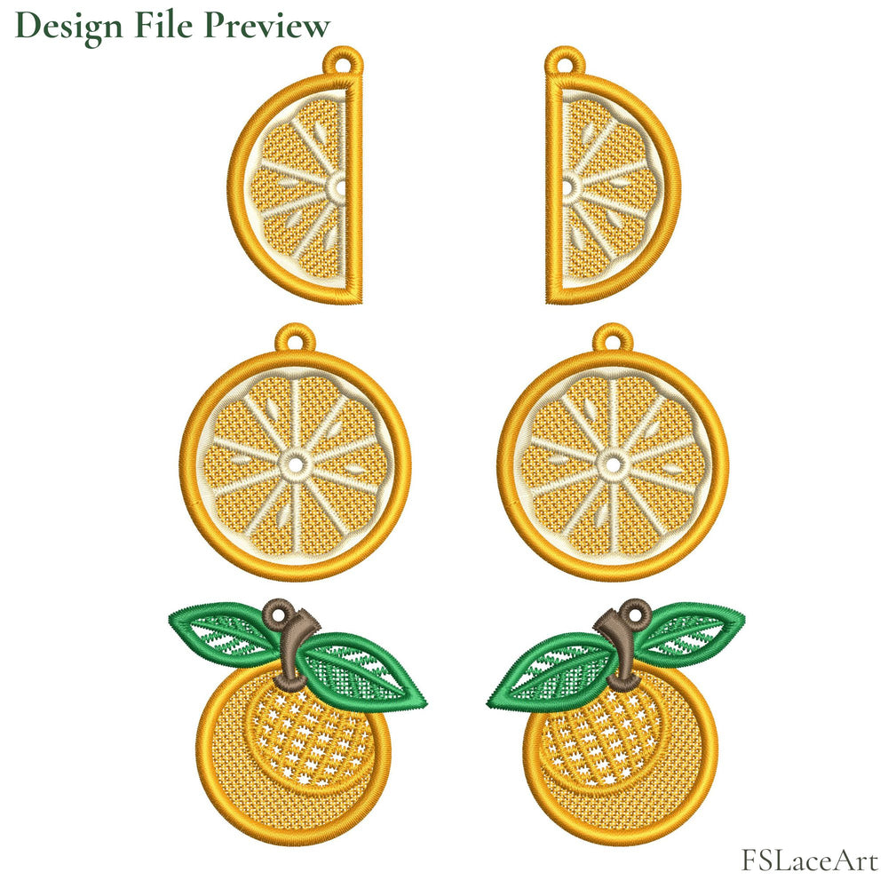 Orange FSL embroidery design file preview, three shapes