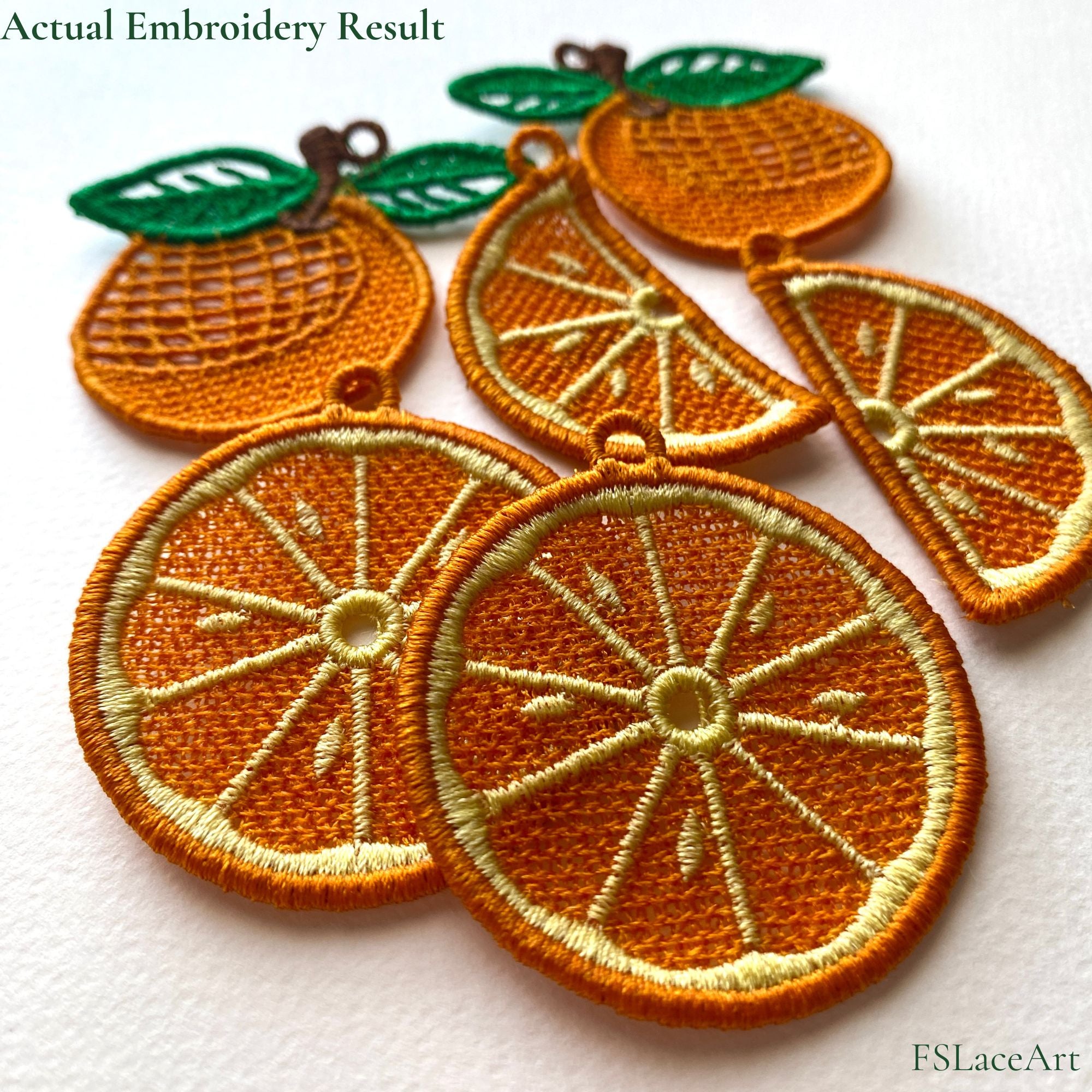 Actual stitched result of Orange FSL embroidery design