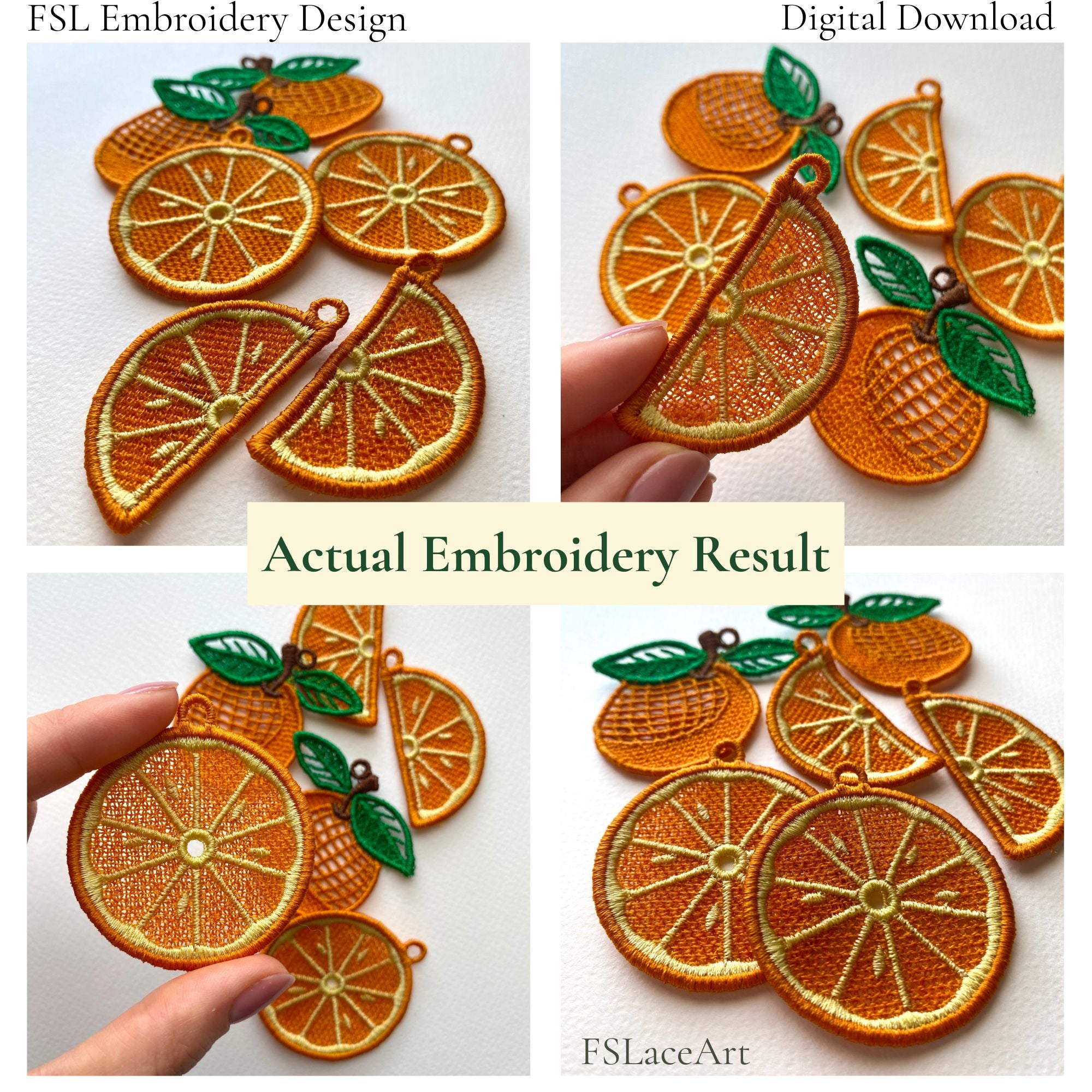 Collection of stitched Orange FSL lace earring pieces