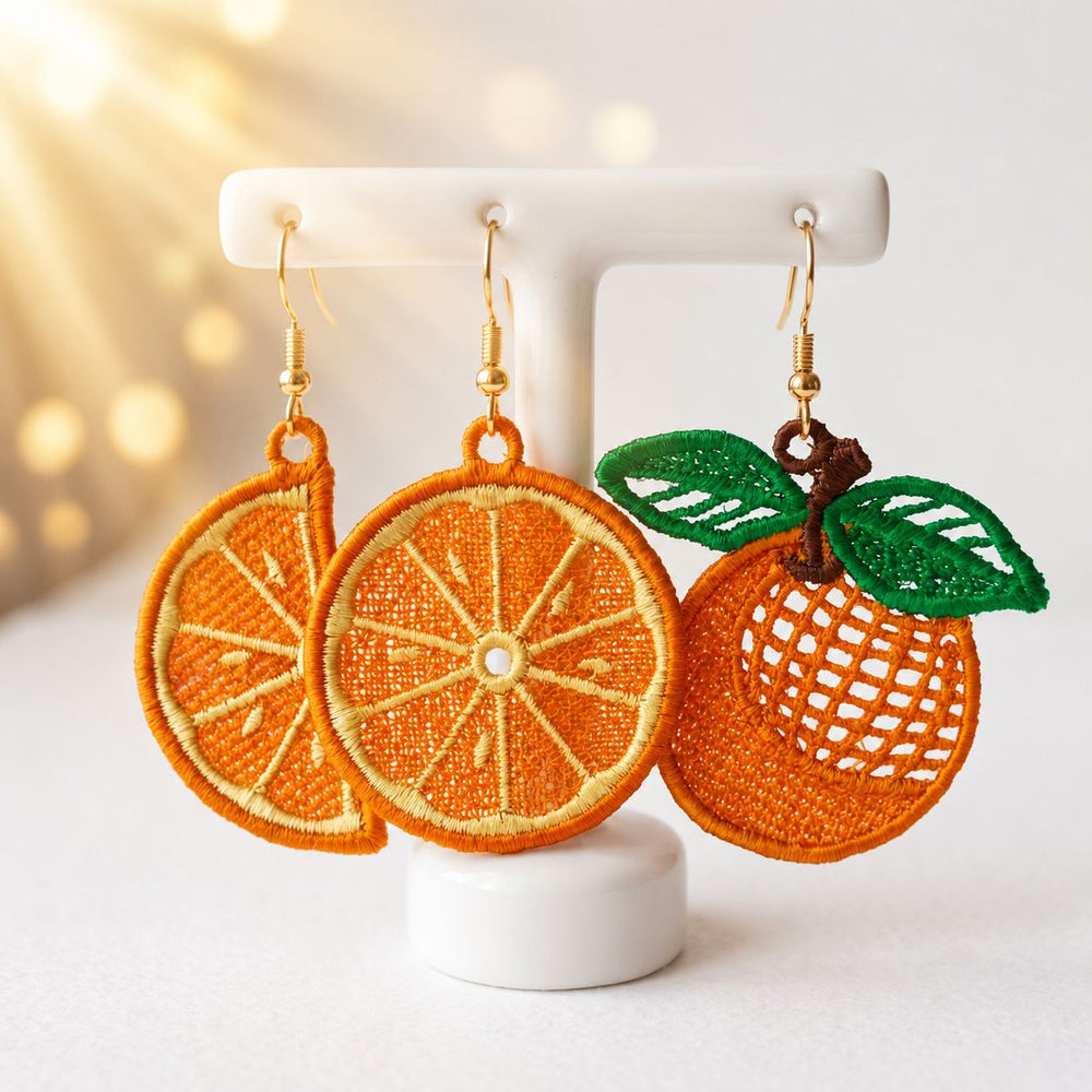 Orange FSL earrings — Free Standing Lace machine embroidery design