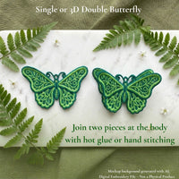 Single and layered 3D FSL butterflies with instructions to join two pieces at the body using glue or hand stitching