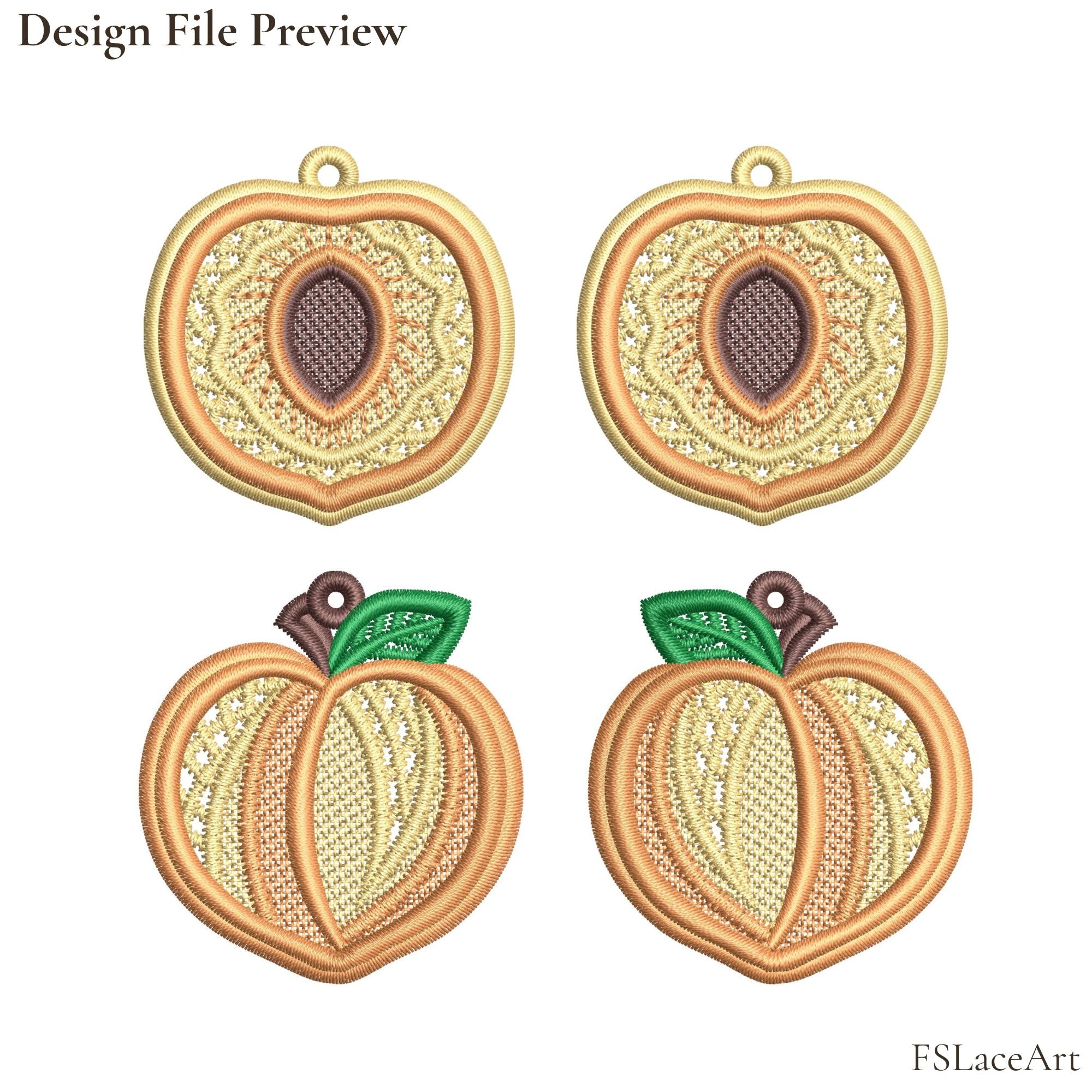Peach FSL embroidery design file preview, two shapes