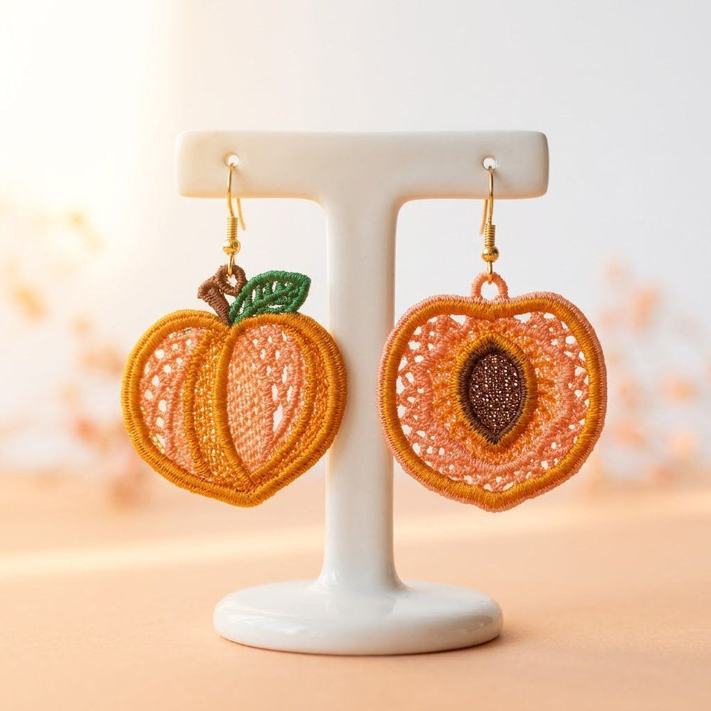 Peach FSL earrings — Free Standing Lace machine embroidery design