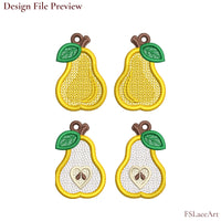 Machine embroidery file preview showing mirrored whole and sliced Pear FSL designs