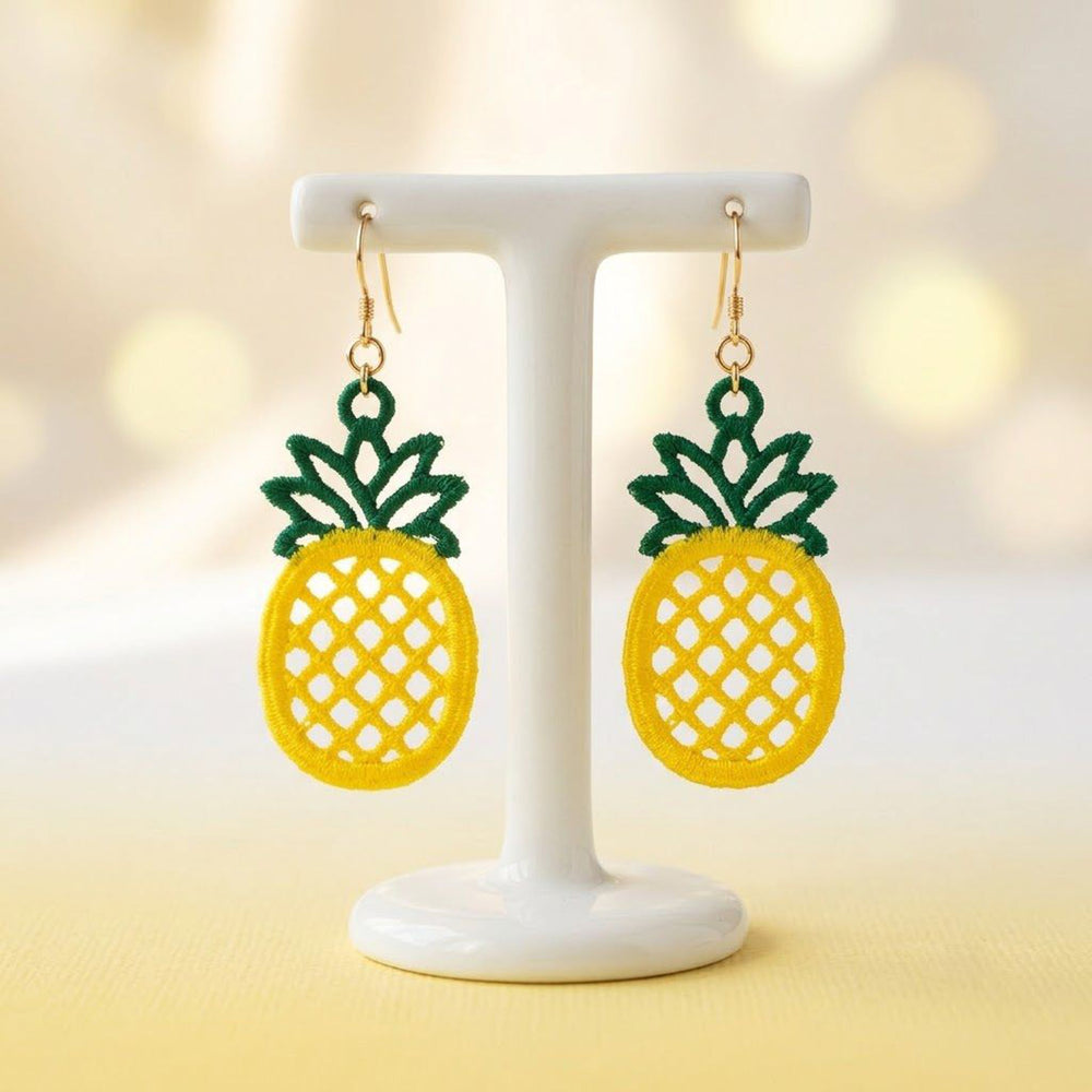 Pineapple FSL earrings — Free Standing Lace machine embroidery design