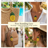 Pineapple FSL design used as earrings, necklace and bag charm