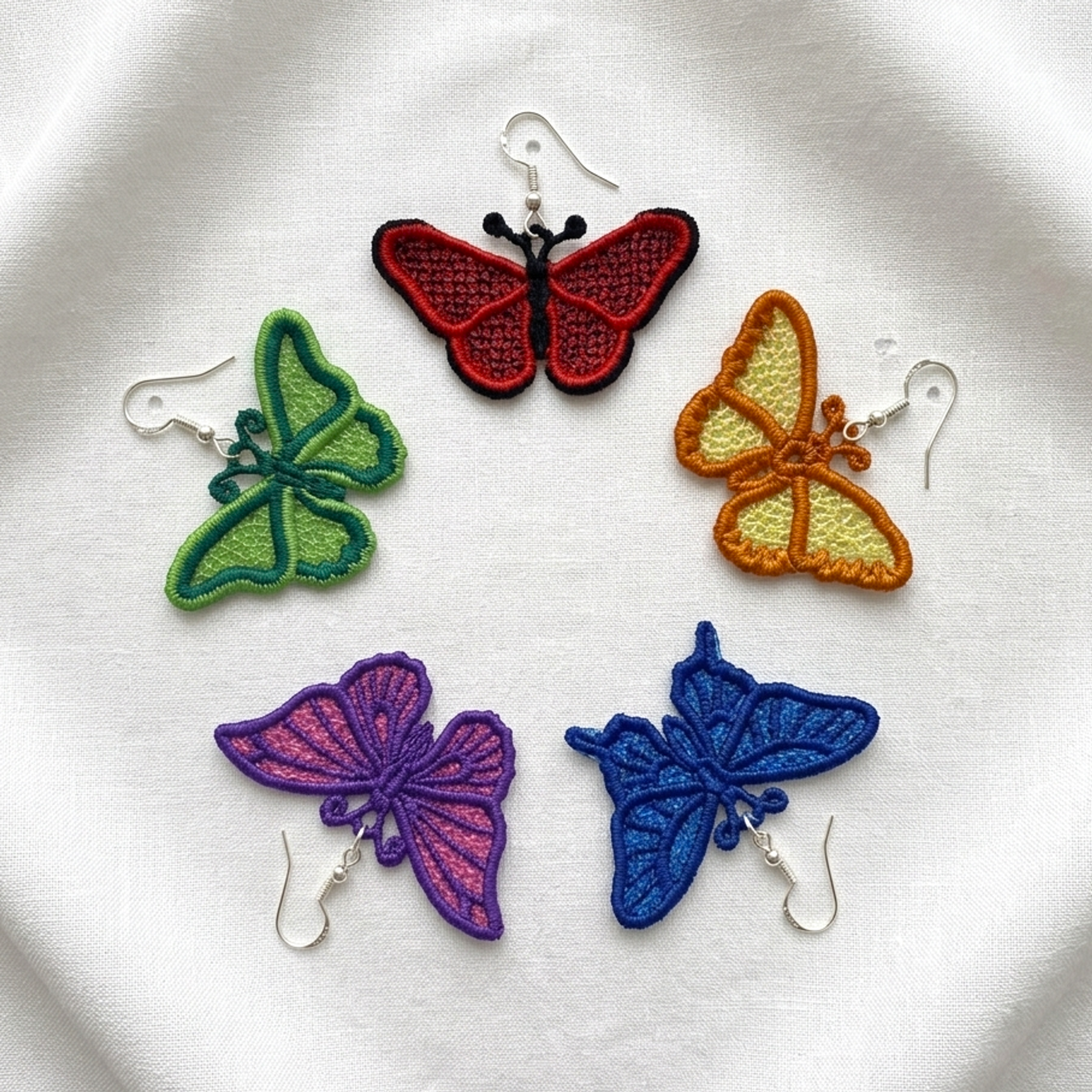 Set of 5 Butterfly FSL Earrings Embroidery Designs