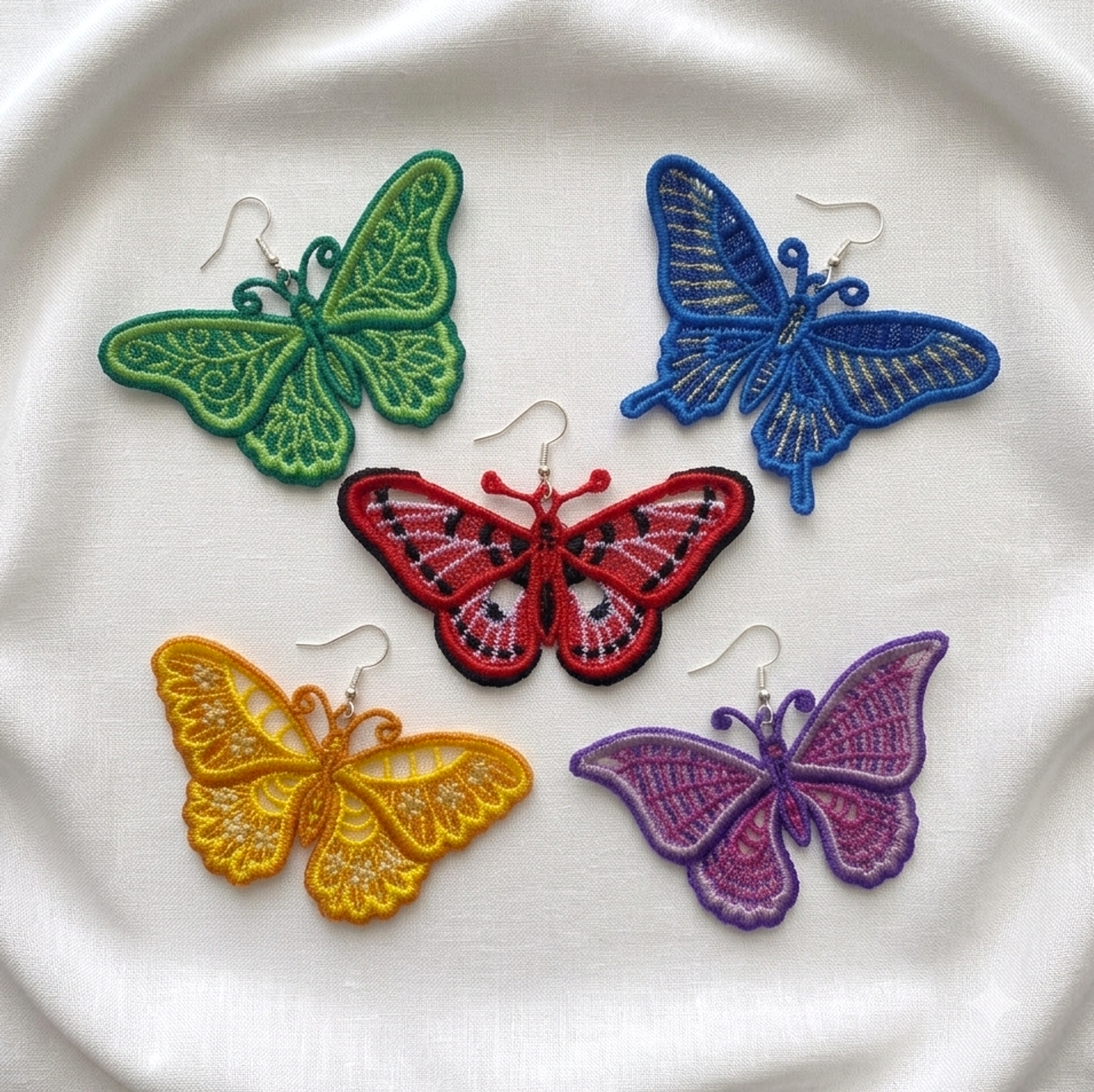 Set of 5 Large Butterfly FSL Pendant Embroidery Designs