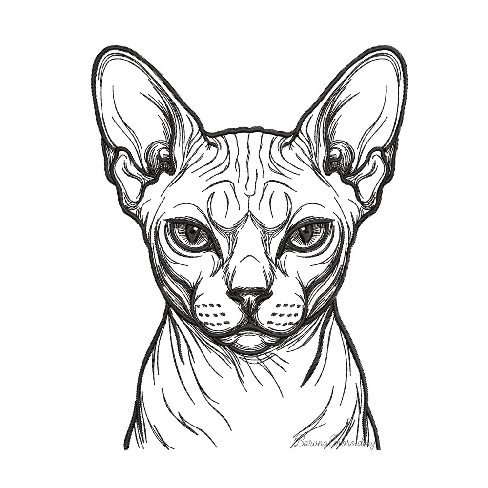 Sphynx cat face embroidery design line art preview - BarvnaEmbroidery