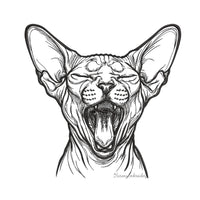 Sphynx cat embroidery design line art with open mouth and closed eyes - BarvnaEmbroidery