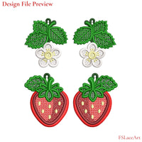 Machine embroidery file preview showing mirrored Strawberry FSL berry and blossom designs