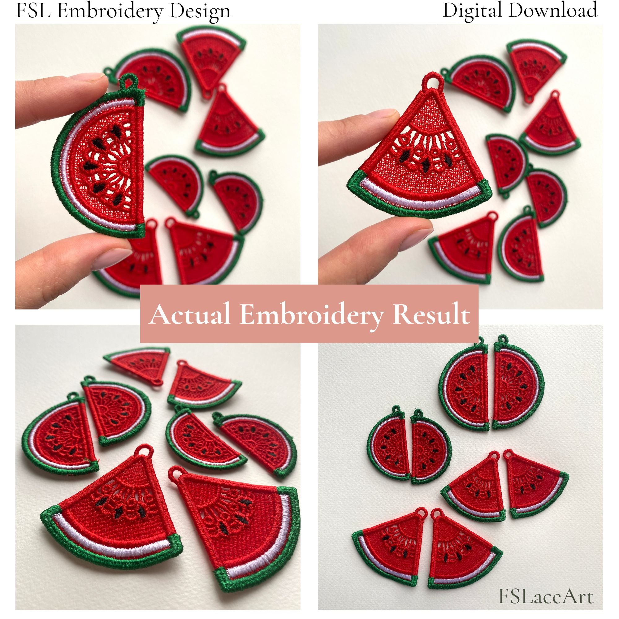 Collection of stitched Watermelon FSL lace earring pieces