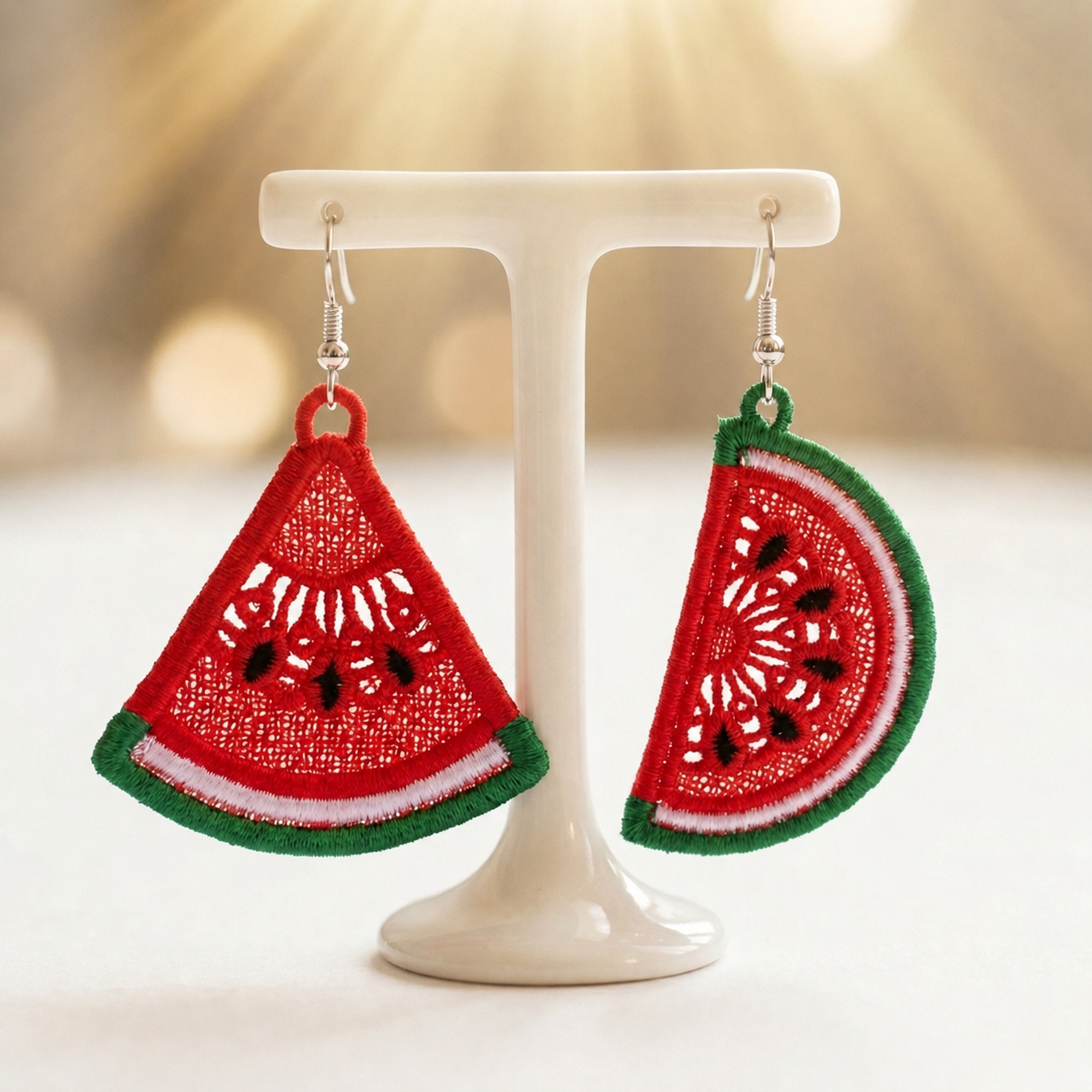 Watermelon FSL earrings — Free Standing Lace machine embroidery design