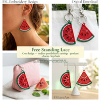 Watermelon FSL design used as earrings, keychain and bag charm